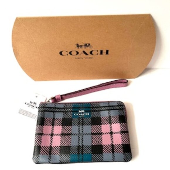 Coach New York  Wristlet,  Plaid Lilac Blue Multi ( New with Tag ) - Picture 1 of 5